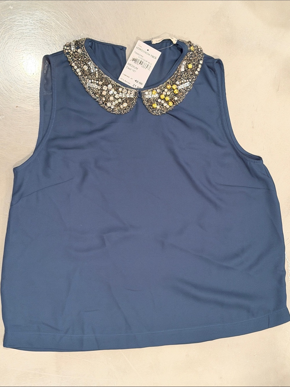 Soprano Beaded Peter Pan Collar Sleeveless Top - Blue